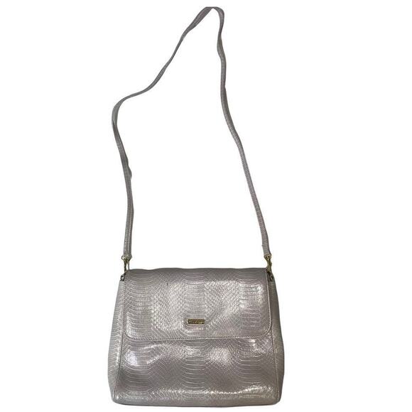 Via Piaggi purse/bag off white snake-skin crossbody top flap closure - Picture 2 of 11